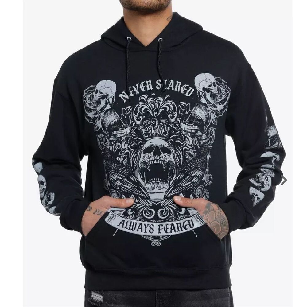 Hot Topic Always Feared Skulls Hoodie Black Zip Up Unisex Medium